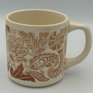 Vintage Stoneware Coffee Mug Brown Floral Paisley Made in USA